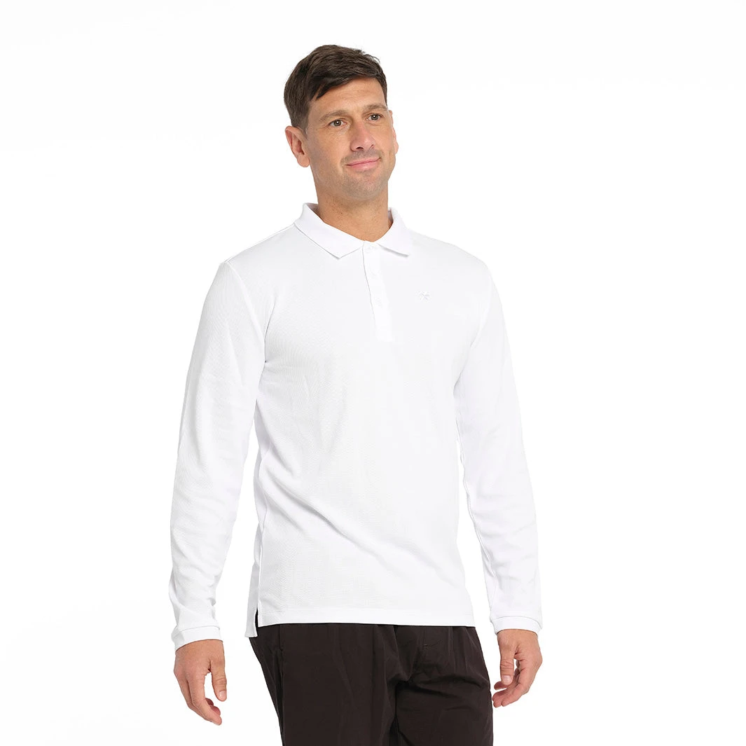 Mens Long Sleeve Polo - White - Image 2