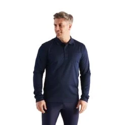 Mens Long Sleeve Pocket Polo - Navy