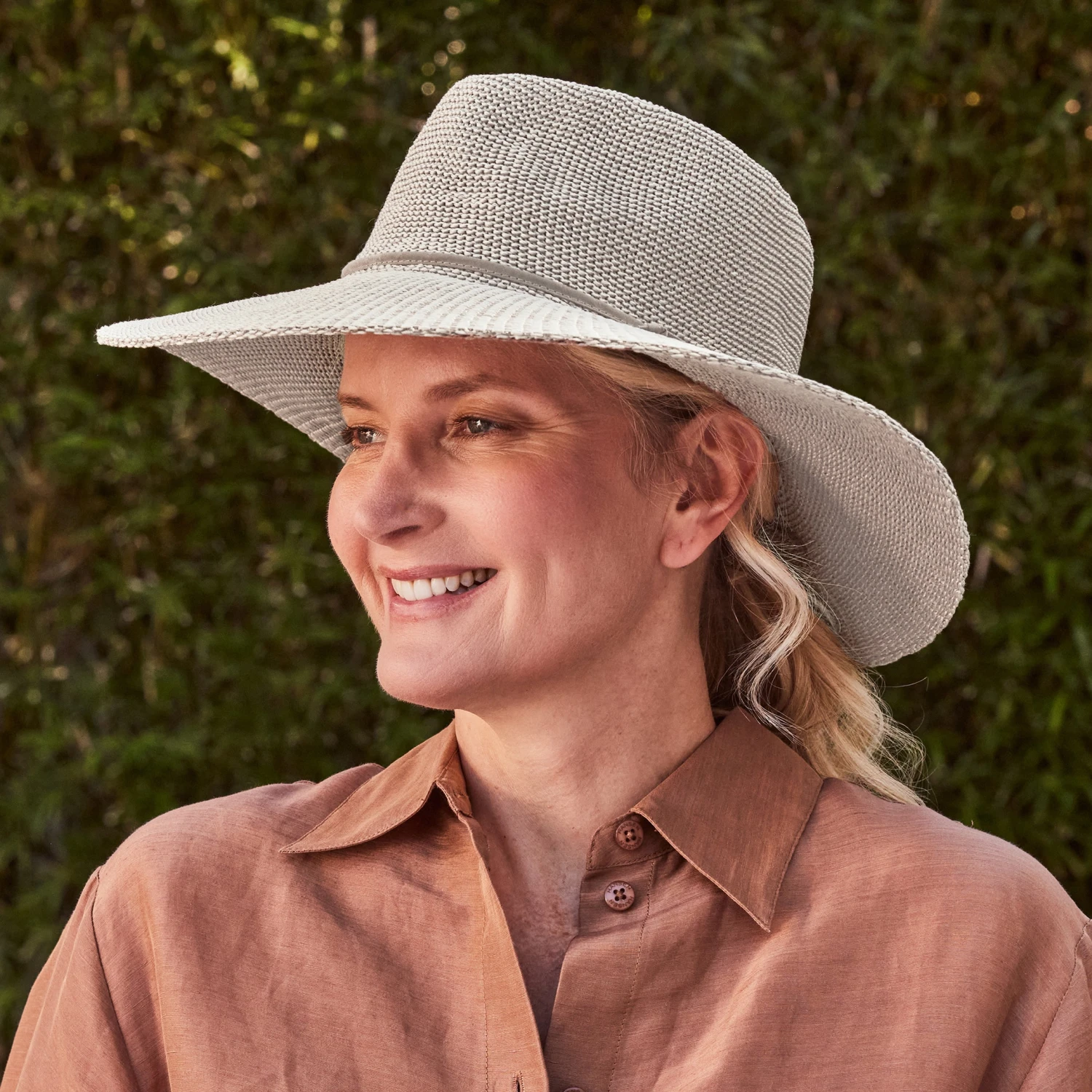 Marie Wide Brim Fedora Hat - Stone - Image 2